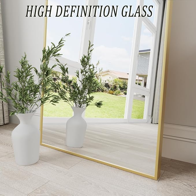 Dewfig Arched Full Length Mirror, 57"X20" Large Full Body Mirror, Gold | Aluminum Alloy Frame Floor Mirror, HD Shatterproof Tempered Glass, Lean/Stand/Wall for Living Room,Bedroom, Dressing Room