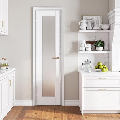 SMARTSTANDARD 20" x 80" Slab Door, Solid Core Frosted Glass Pantry Door | Pre-Assembled Interior Door without Hardware Kit for Pantry, Pocket, White Primed, Paintable Surface