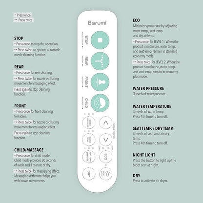 Barumi Bidet [BM-5000], Electric Bidet Toilet Seat, Heated Seat, Warm Water, Position Control, Eco-Mode, Self Cleaning