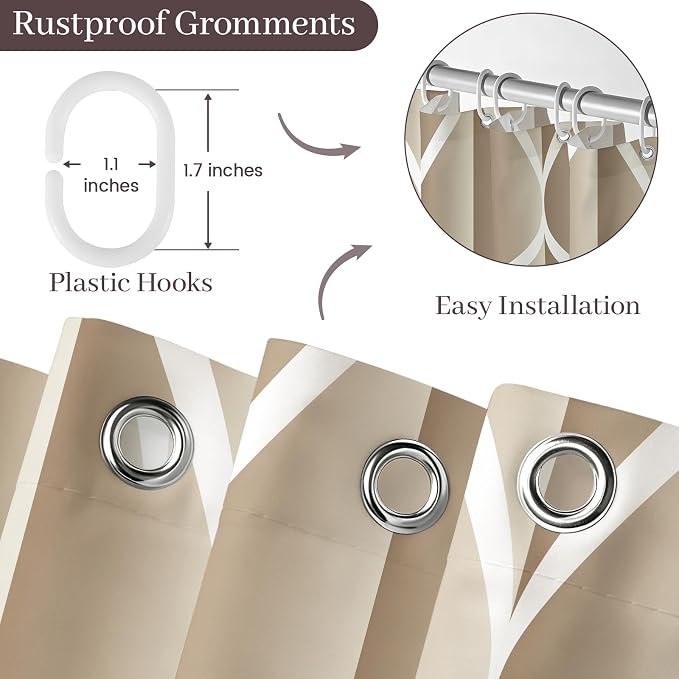 Gelbchu Geometric Shower Curtain for Bathroom, Cream, 72x72 | with Hooks, Premium Polyester, Quick Dry, Water Repellent, Machine Washable, Rustproof Grommets, Modern Minimalist