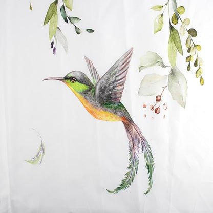 HVEST Sage Green Plant Shower Curtain for Bathroom, Eucalyptus Leaves with Floral and Hummingbird on White Shower Curtain with Hooks, Green Botanical Bathroom Curtains Shower Set, 72X78 inch
