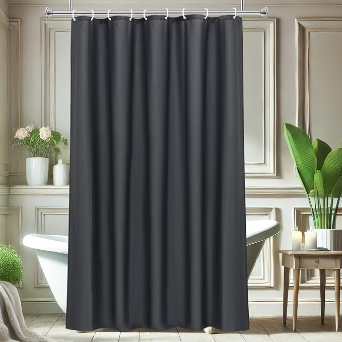 AooHome Fabric Shower Curtain 54 Width x 72 Height Inch, Solid Color Bath Curtain with Hooks for Hotel, Water Repellent, Dark Grey