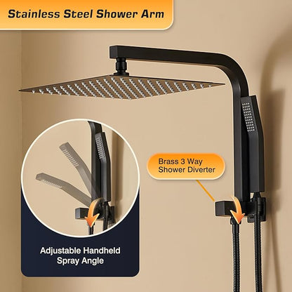 shower system with tub spout and 12 Inch Rain Shower Heads with Handheld Spray, Shower Faucet Set Dual Shower Heads with Handheld Spray Combo, Black Shower Head and Handle Set