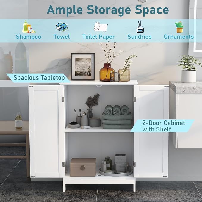 Giantex Storage Cabinet with Doors and Shelves - Freestanding Storage Organizer with Anti-Tipping Device, Entryway Storage Unit for Living Room, Home Decor, Bathroom Floor Cabinet (White)