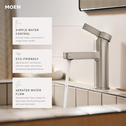 Moen Beric Bronzed Gold Modern One-Handle Single Hole Bathroom Faucet with Drain Assembly and Optional Deckplate for Your Bath Sink, 84774BZG