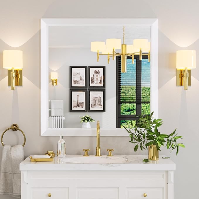Bathroom Mirror for Wall, 36x36 Inch (White) | HD Reflection, Tempered Glass, Thick Metal Framed Rectangle Mirrors for Over Sink, Vanity, Bedroom, Living Room, Entryway