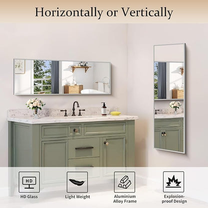 COFENY Silver Bathroom Mirror for Wall, 16x48 Inch Rectangle Mirror with Metal Frame, Modern Vanity Mirrors for Bathroom Living Room, Entryway Hangs Horizontal or Vertical