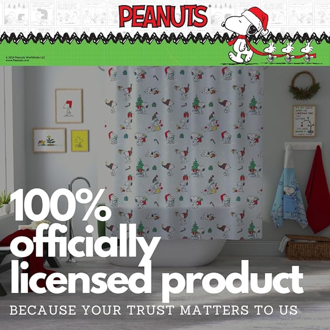 Peanuts Holiday Christmas Bath 13-Piece Shower Curtain Set, 72 x 72 Inch Fabric Curtain with Hooks, Bathroom Decor, Machine Washable, (100% Officially Licensed Product) by Franco Collectibles.
