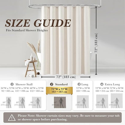 Seasonwood Cream Linen Shower Curtain Farmhouse Bathroom Decor 72x72 Inches | Boho Bathroom Decor,12 Sturdy Stainless Steel Sliding Hangers,Rustic Country Style,Linen Shower Curtains for Bathroom