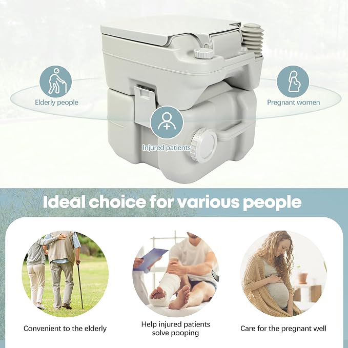 5.3 Gallon Porta Potty Travel Portable Camping Toilet for RV, Boating, Road Trips, Caravan, Campsite, Hospital(20L Gray)