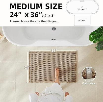TYUU Waffle Bath Mat, Boho Bathroom Rugs Non Slip, 36x24 Beige | Super Absorbent Quick Dry Bath Rug, Non-Slip Backing, Soft Waffle Washable Farmhouse Bathroom Mats, Tub, Shower & Home Decor
