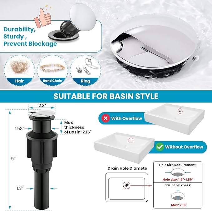 gotonovo Vessel Sink Faucet 360° Swivel Spout Single Handle Tall Bathroom Faucet 1 Hole Farmhouse Lavatory Washbasin Mixer Tap Matching Supply Hoses, with Pop Up Drain, Polish Chrome