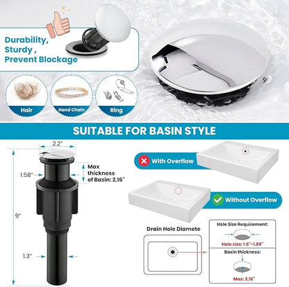 gotonovo Vessel Sink Faucet 360° Swivel Spout Single Handle Tall Bathroom Faucet 1 Hole Farmhouse Lavatory Washbasin Mixer Tap Matching Supply Hoses, with Pop Up Drain, Polish Chrome