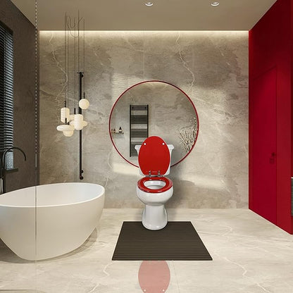Red Elongated Toilet Seat Natural Wood Toilet Seat with Zinc Alloy Hinges, Easy to Install also Easy to Clean, Scratch Resistant Toilet Seat by Angol Shiold (Elongated, Red)