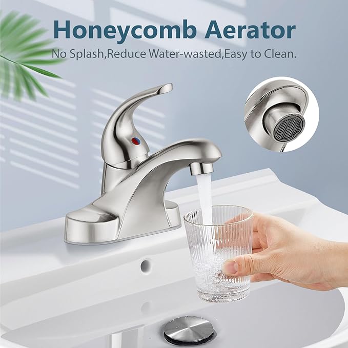 Aolemi Bathroom Faucets Arc 4 Inch Centerset Bathroom Sink Faucet Single Handle Vanity Faucet with Supply Lines,with Pop Up Drain Assembly,Brushed Nickel