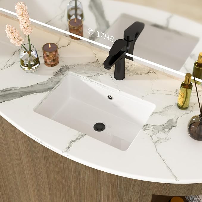White Undermount Bathroom Sink 18.1"x12.4"Ceramic Basin | Modern Porcelain Under Counter Bathroom Vanity Sink, Interior Bowl 16.3"x 10.6", Rectangular Undermount Basin with Overflow
