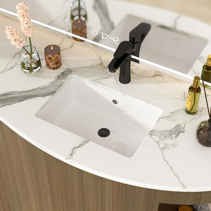 White Undermount Bathroom Sink 18.1"x12.4"Ceramic Basin | Modern Porcelain Under Counter Bathroom Vanity Sink, Interior Bowl 16.3"x 10.6", Rectangular Undermount Basin with Overflow