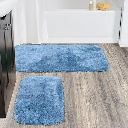 Garland Rug Traditional Nylon Washable Basin Blue 2 Bath Rugs (21" X 34", 22" X 60") - Soft, Absorbent, and Stylish for Your Bathroom