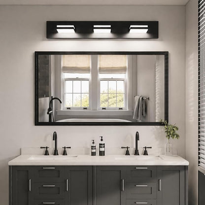Black Modern LED Bathroom Vanity Light Fixtures over Mirror (22 in 3-Light) | Rotatable Heads, Dimmer Compatible, Wall Mount, Square Shape Design