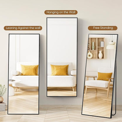 NEWBULIG Full Length Floor Mirror 58"x19", Body Standing Mirror | Wall Hanging or Leaning, Shatter-Proof Glass, Aluminum Alloy Frame with Stand, Home Decor Bedroom, Black