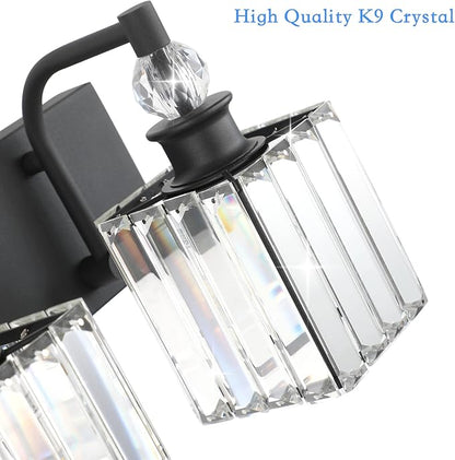 Ralbay Black Crystal Vanity Light 4 Light 31.5''Modern Matte Black Bathroom Wall Light Fixtures Over Mirror Bathroom Vanity Lights