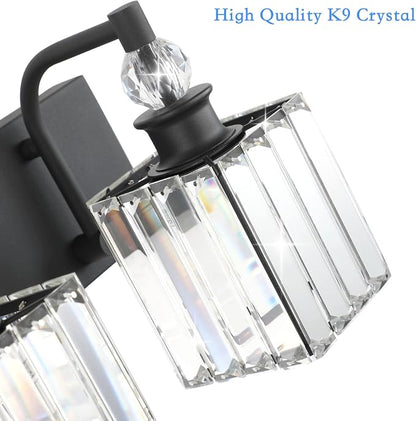 Ralbay Crystal Black Vanity Light for Bathroom 3 Light 24''Modern Matte Black Bathroom Vanity Lighting Fixtures Over Mirror