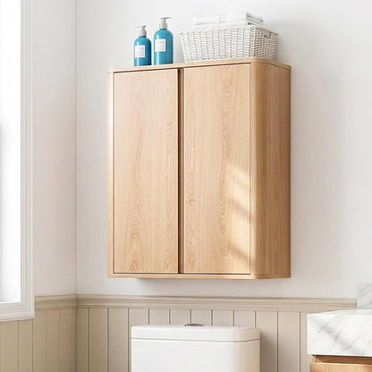 Wall Mounted Bathroom Cabinet, Premium Medicine Cabinet with Safe Rounded Edges, 2-Door Wood Storage Organizer with Adjustable Shelves for Laundry, Kitchen