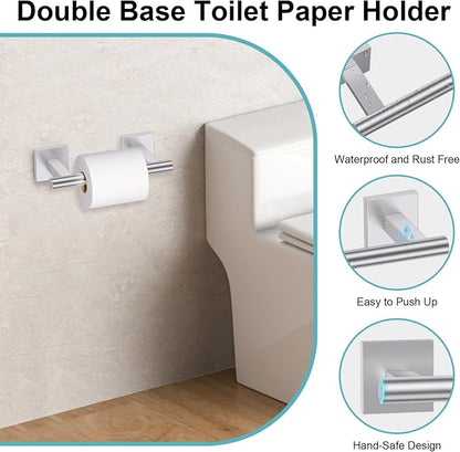 Brushed Nickel Bathroom Hardware Towel Bar Set, 5 Pieces Double Dase Toilet Paper Holder Towel Holder Set, 23.6 Inch Stainless Steel Towel Rack for Bathroom Wall Mount