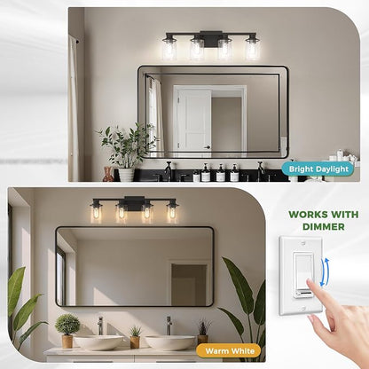 DORESshop 4-Light Black Bathroom Light Fixture Over Mirror ETL Listed | Modern Vanity Lights With Clear Glass Shade, Bathroom Wall Light, Wall Sconce for Hallway Bedroom Living Room, ETL Listed