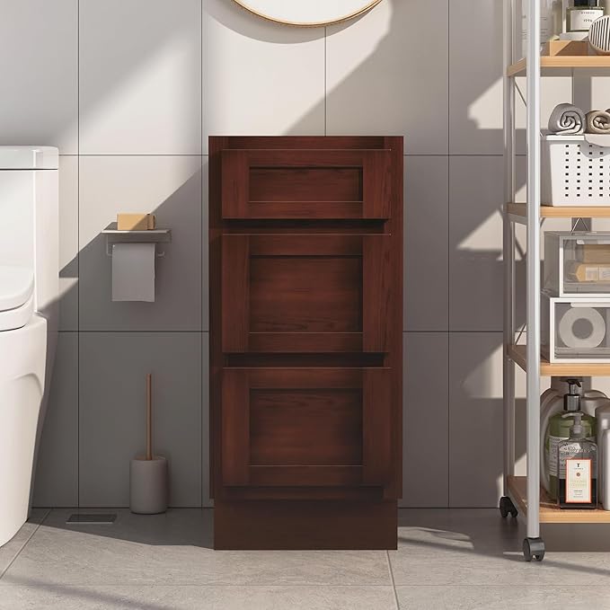 Vanity Art 15 Inch Bathroom Vanity Small Base Cabinet with 3 Soft Closing Shaker Drawers, Strudy Floor Mount Cabinets for Storage Shaving, Washroom Accessories, VA4015-3B