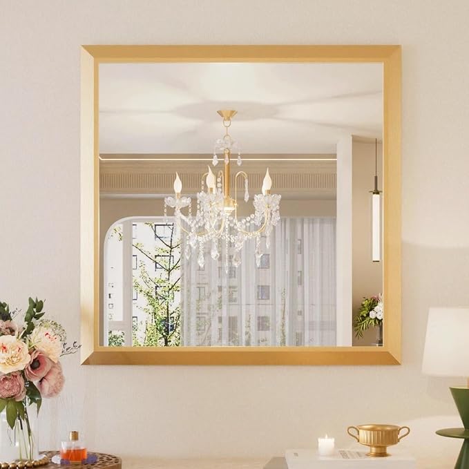 Bathroom Mirror for Wall, 36 X36 Inch (Brushed Gold Frame) | Thick Metal Framed, HD Reflection, Anti-Rust, Hang Horizontally/Vertically, Suitable for Bathroom, Farmhouse, Entryway