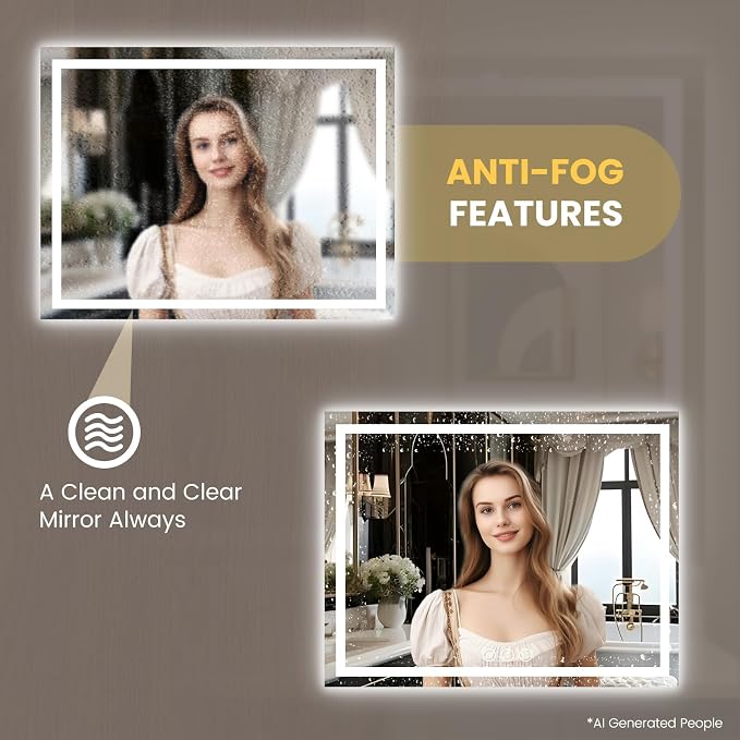 LOAAO 44"X36" LED Bathroom Mirror with Lights, UL Listed | Anti-Fog, Dimmable, 3 Color Temperature, Backlit + Front Lit, Memory Function, Tempered Glass