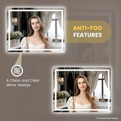 LOAAO 44"X36" LED Bathroom Mirror with Lights, UL Listed | Anti-Fog, Dimmable, 3 Color Temperature, Backlit + Front Lit, Memory Function, Tempered Glass