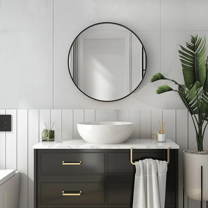Circle Mirror 20 inch, Black Round Mirror, Matte Black Metal Frame | High Definition Mirror, Rust-resistant, Easy Installation, Round Mirrors for Bedroom, Guest Room, Baby room, Vanity