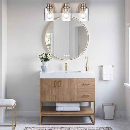 3 Light Bathroom Vanity Light Brushed Nickel Bathroom Lighting Fixtures Over Mirror with Clear Glass Shade, Modern Farmhouse Wall Sconces Vanity Lights for Bedroom Living Room