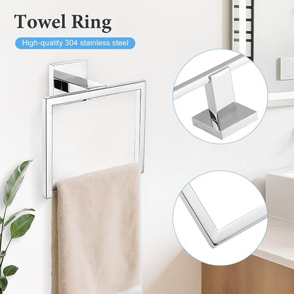 TURS Bathroom Accessory Set Polished Towel Ring Set Stainless Steel Toilet Paper Holder Towel Ring Robe Hook Wall Mount