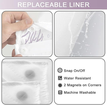 No Hook Shower Curtain and Liner Set, Purple Beach Coastal 71x84 | Nautical Ocean for Bathroom, with Snap in Liner Replacement, Mesh Top Window, Waterproof, Machine Washable, Quick-Drying