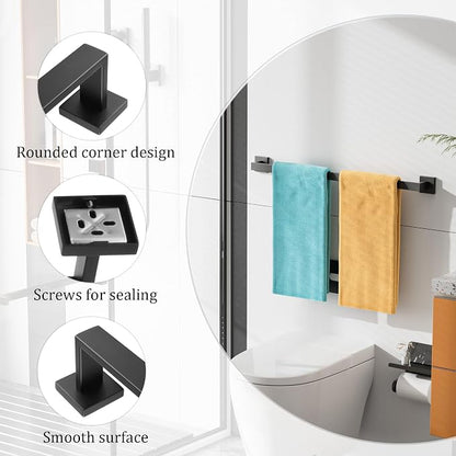 Alise Black Towel Bar Towel Racks for Bathroom Wall Mount 28 Inch | SUS304 Stainless Steel Bathroom Towel Holder, Full Square Towel Rod Towel Hanger for Bathroom Lavatory Kitchen