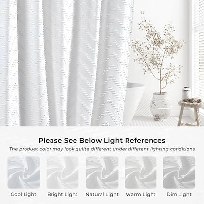 White Boho Fabric Shower Curtain 60 x 72 Modern Shabby Chic Textured Tufted Chevron Striped Minimalist Cloth Bathroom Shower Curtain