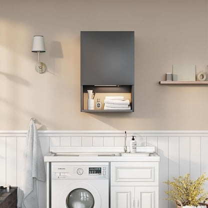 Wall Mounted Storage Cabinets with Lights, Over-The-Toilet Storage Vanity, Bathroom Medicine Organizer Adjustable Shelves Cabinet for Small Spaces (Black)