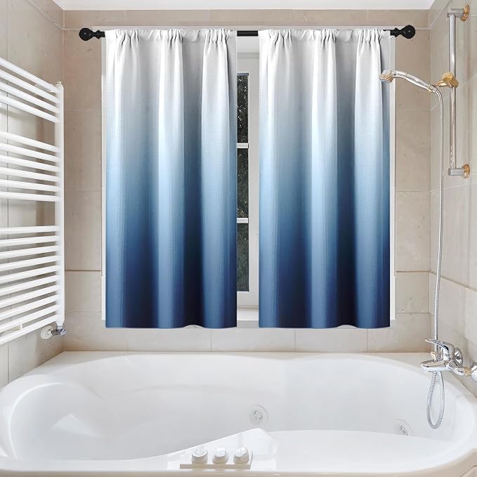 Shower Curtain Set, for Bathroom Decor 72" x 72", Gradient Ombre | Waffle Modern Blue Waffle Textured Cloth Waterproof Matching Window Shower Curtain 36 x 30 Inches