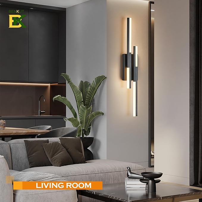 Modern LED Wall Sconce Black Remote Wall Light Fixtures for Bathroom, Dimmable Vanity Light Indoor LED Remote Wall Sconce for Bedside Bedroom Living Dining Room (27.6inch 3000-6500K 1 Pack)