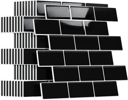 Peel and Stick Backsplash for Kitchen: Self Adhesive Wall Tiles for Bathroom - Vinyl Thick Back Splash Tile (10, Black)