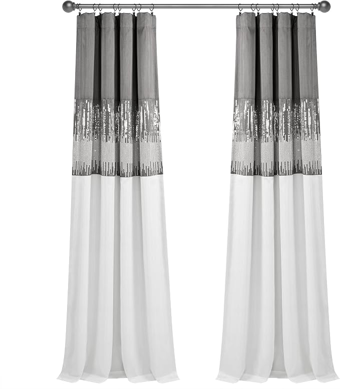 Lush Decor Night Sky 100% Blackout Window Curtain Panel Single 42"W x 84"L, Gray & White - Blackout Curtains For Bedroom - Sequin Curtains - Glam Decor