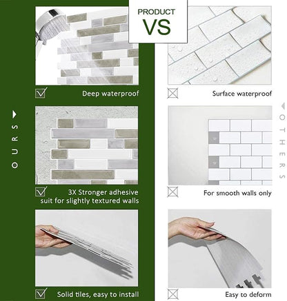 STICKGOO Peel and Stick Backsplash - 10 Sheets of 12”×12” - 3D Self Adhesive Peel and Stick Tile Backsplash for Kitchen & Bathroom