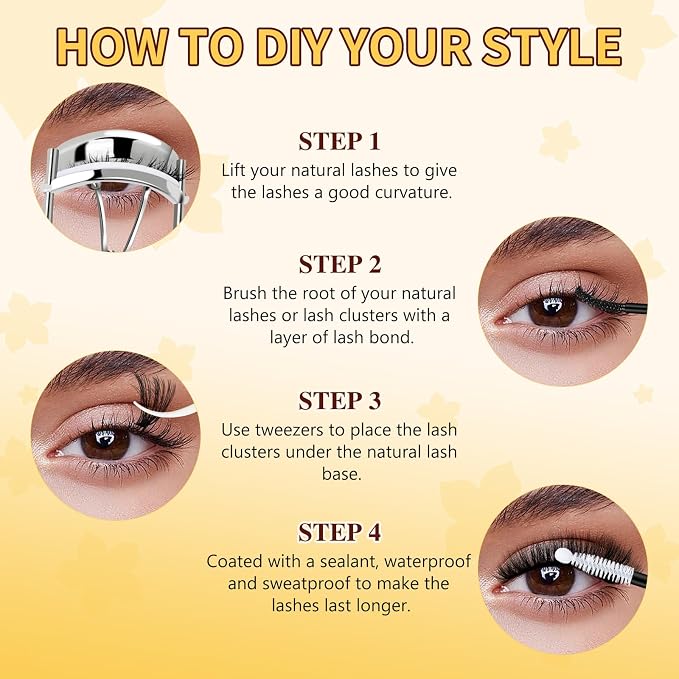 QUEWEL Lash Clusters Kit, 280Pcs 70D+90D 3D Lash Cluster Eyelash Extensions | 10-18mm Lash Clusters Kit with Lash Bond and Seal and Lashes Tweezers Easy DIY at Home (70+90D 3D Kit)