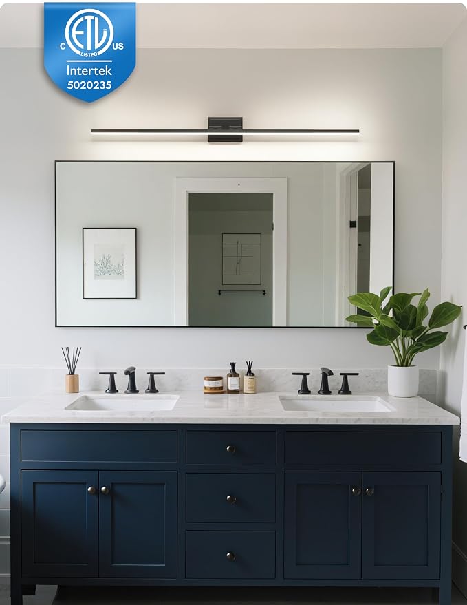 48 Inch Modern Bathroom Light Fixture, 30W 5CCT Dimmable LED Black Bathroom Vanity Lights Over Mirror, Vanity Lights for Bathrooms Restroom Mirror- ETL Certified