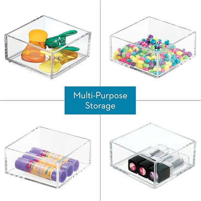 iDesign Clarity Plastic Drawer Organizer, Storage Container for Kitchen Gadgets, Corks, Sticky-Notes, Clips in Pantry, Cabinets, Countertops, 4" x 4" x 2" - Clear,X-Small