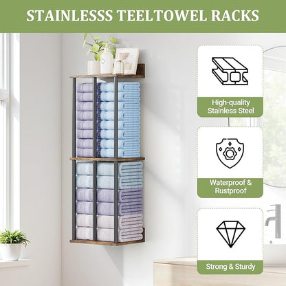 Large Capacity Three-Layer Towel Racks for Bathroom Wall Mounted, Updated 3 Bar Towel Holder for Bath Wall, Bath Towel Rack for Bathroom Wall, Metal Small Bathrooms Towel Storage Rack, Rustic
