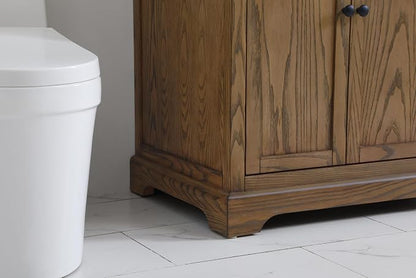 36" Pre-Assembled Bathroom Vanity with Sink, Solid Birch and MDF, Carrara White Marble Countertop Attached, Single Rectangle Porcelain Sink, 3 Soft-Close Drawers, Driftwood